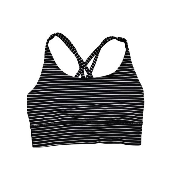 Lululemon Women's Energy Bra Long Line Black White Stripes Size 4 - Picture 2 of 10